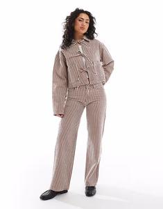 Мешковатые джинсы Daisy Street с низкой посадкой в ​​полоску красного и бежевого цвета, комплект из джинсов