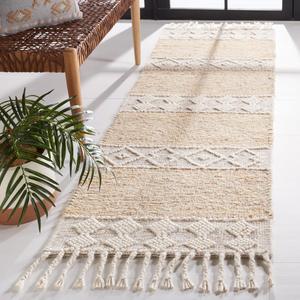 Ковер-дорожка SAFAVIEH, 69 x 244 см, Natura Collection, Ivory & Beige, ручной работы, марокканский стиль бохо, кантри, деревенский, с кисточками, шерстяной, идеально для помещений с высокой проходимостью в гостиной, спальне (NAT294A)