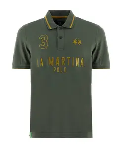Вышитая рубашка поло цвета хаки La Martina, зеленый