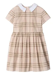 Платье в клетку с плиссировкой Burberry Kids, нейтральный