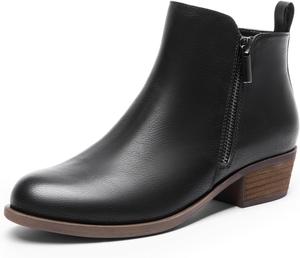 Женские ботильоны DREAM PAIRS с классическим низким широким каблуком и боковой молнией, Black-Pu