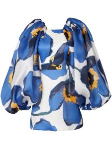 Carolina Herrera платье мини с объемными рукавами и цветочным принтом, белый