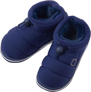 Мягкие флисовые пинетки для малышей, зимние теплые ботинки для младенцев с искусственным мехом, плоской подошвой, противоскользящие, с носиком округлой формы и ремешком Generic, Dark Blue