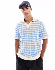 Свободное поло свободного кроя ASOS DESIGN из плотной ткани плотностью 240 г/м² в красно-белую фактурную полоску