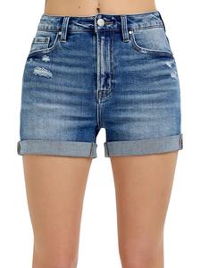 Джинсовые шорты с высокой талией и подкатами, темные Risen, Dark