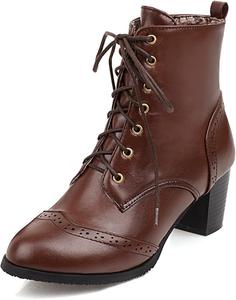 Женские ботильоны на шнуровке с массивным каблуком, округлый носок, праздничные ботинки VULTRO, Brown
