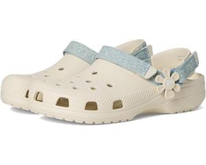 Детские клоги Crocs Classic Denim Floral Backstrap (little kid/big kid) Crocs Kids, Summit White