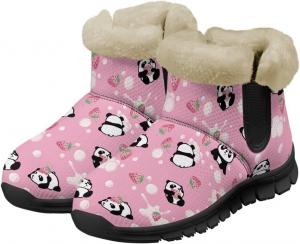 Мультяшные зимние ботинки для женщин, утепленные домашние сапожки на меху, ботильоны с искусственным мехом, теплые зимние ботинки Chririnla, Pink Strawberry Panda