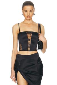 Шелковый корсетный топ с кружевными букетами Fleur Du Mal, Black