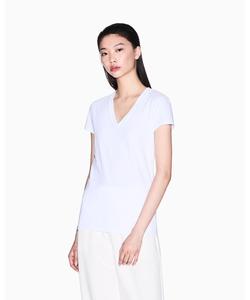 Футболка с коротким рукавом, V-образным вырезом и логотипом AX, приталенная, белая ARMANI EXCHANGE