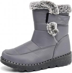 Женские теплые зимние водонепроницаемые ботинки с меховой подкладкой, средней высоты, с липучкой, комфортные, легкие, противоскользящие, высокие зимние ботинки для катания на лыжах и путешествий на открытом воздухе BZIKBGE, Grey
