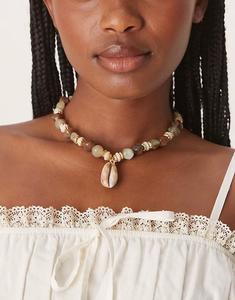 Ожерелье из бисера с подвеской в виде искусственной ракушки зеленого и коричневого цветов Asos Design