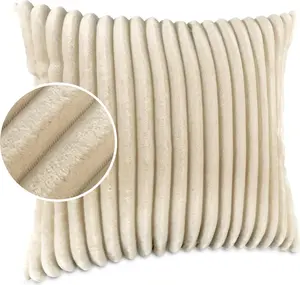 Декоративная подушка LILLI BIG CORD велюровая на молнии 60x60 см однотонная кремовая диванная подушка, простая в уходе
