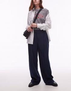 Брюки Topshop с высокой талией и складками, темно-синего цвета