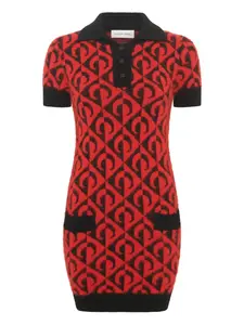 Трикотажное платье-поло с ромбовидным узором Moon Marine Serre, красный