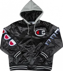 Куртка Supreme x Champion Hooded Satin Varsity Jacket 'Black', черный