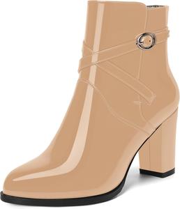 Женские модные ботильоны SKYSTERRY с закругленным носком, на высокой квадратной подошве и 8,4 см каблуке, лаковые, на каждый день, Beige