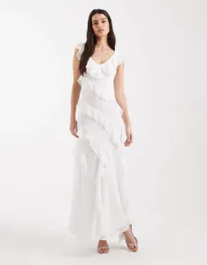 Шифоновое платье макси цвета слоновой кости с v-образным вырезом и оборками Forever New Bridal