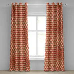 Штора ABAKUHAUS Ikat с люверсами, овальные формы с эффектом гранж на оранжевом фоне, абстрактный винтажный дизайн, декоративные двухпанельные шторы, 280 см x 245 см, цвет: бежево-оранжевый Abakuhaus