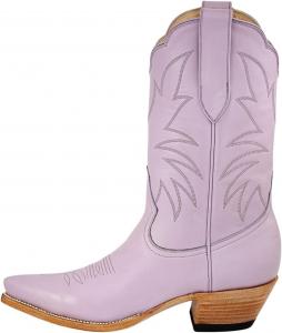 Женские кожаные ковбойские сапоги в западном стиле с изысканной вышивкой, заостренным носком и невысоким каблуком OAKUMSAS, Purple