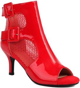Женские модные босоножки с открытым носком на шпильке, высокие каблуки, сетчатые с молнией, женские танцевальные элегантные ботильоны JOEUSTY, Red-3.74Inch Heel