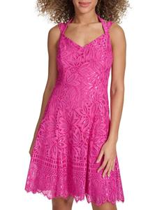 Мини-платье без рукавов с V-образным вырезом из кордового кружева Kensie, фуксия