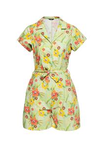 Комбинезон с тропическим принтом Hibiscus Mint по всей поверхности QUEEN KEROSIN, мятный