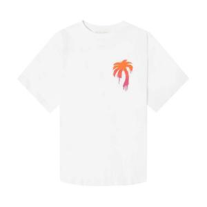 Футболка Palm Angels Sprayed Palm Logo Over Tee 'White/Fuchsia', белый