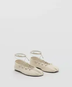 Женские балетки из кожи с перекрещивающимися ремешками Mango, белый