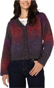 Свитер Liverpool Los Angeles Women's Long Sleeve Raglan Button Front Cardigan Sweater, Berry Burgundy Ombre