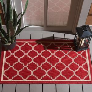 Ковер SAFAVIEH, 61 x 112 см, Courtyard Collection Red/Bone CY6918 Trellis для дома и улицы, водонепроницаемый, легко чистится, для патио, заднего двора, прихожей