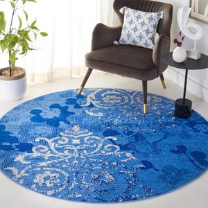 SAFAVIEH Adirondack Collection круглый ковер 244 x 244 см light blue / dark blue ADR114F цветочный гламурный дамаск состаренный не линяющий для гостиной спальни