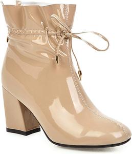 Женские ботильоны VOKLIN с квадратным носком, из лакированной кожи, на высокой массивной подошве, с шнуровкой и молнией, Apricot-Velvet Lined