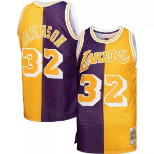 Мужская майка Mitchell & Ness Magic Johnson фиолетового/золотого цвета Los Angeles Lakers Big & Tall Hardwood Classics 1984-85 с разрезом Swingman