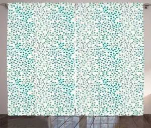 Штора ABAKUHAUS "Деревенские листья", "Цветочные ветки и бутоны", универсальная тесьма для гостиной с петлями и крючками, 280 x 245 см, цвет "Тейл-серый-кремовый" Abakuhaus