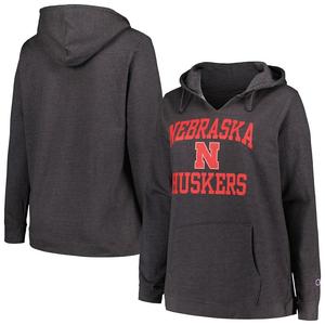 Женский пуловер Champion Heather Charcoal Nebraska Huskers размера плюс с вырезом в форме сердца и души, цвет Neb Charco