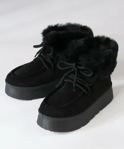 Ботинки на платформе с меховой отделкой и шнуровкой, каблук 4,5 см 6415 Dedes, цвет Black