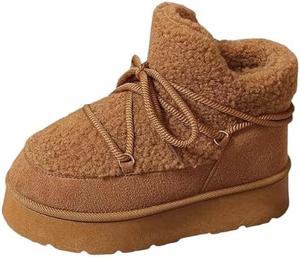 Женские зимние сапоги, платформенные противоскользящие ботильоны, теплые ботинки на шнуровке с круглым носком и мехом, комфортные уличные ботинки с искусственным мехом Hhhchpm, Brown