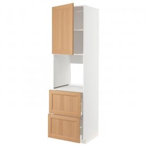 Шкаф f ov w dr/2 frnts/2 hi drwrs METOD/MAXIMERA IKEA, 60x60x220 см, цвет white/vedhamn oak