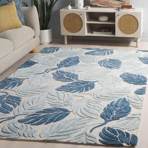 Ковер SAFAVIEH, 153 x 244 см, - коллекция Jardin - Blue & Ivory, ручной работы из шерсти, идеально для гостиной, спальни, столовой (JAR425M)