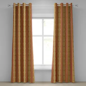 Шторы на люверсах ABAKUHAUS в восточном стиле, с ближневосточным цветочным узором и ветками, с восточной графикой, декоративные двухпанельные шторы, 280 см x 225 см, цвет: нежно-рубиновый, кофейно-кремовый Abakuhaus