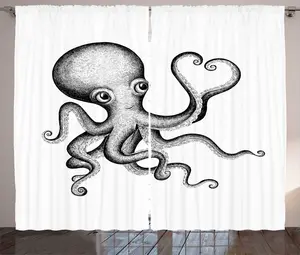 Штора ABAKUHAUS Rustic Squid, морское животное, делающее сердце, универсальная ленточная штора для гостиной с петлями и крючками, 280 x 225 см, цвет белый, цвет "коксово-серый" Abakuhaus