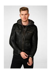 Мужская кожаная куртка Nate - косуха со съемным капюшоном RICANO, черный