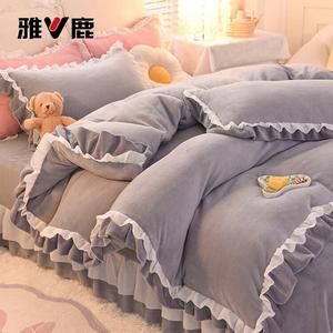 Yalu Комплект постельного белья 1,5 м, 4 предмета: пододеяльник 200x230 см, простыня, 2 наволочки, флис, утолщенный, светло-серый