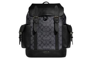 Hudson Natural Pebbled Leather With Canvas Backpack Large Size Men's Black Yellow COACH