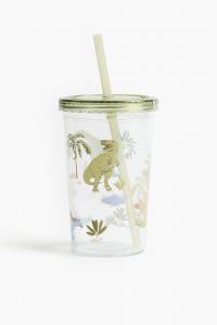 Стакан с трубочкой H&M Patterned Plastic, 13 см, зеленый