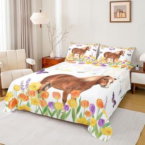 Erosebridal Комплект постельного белья Horse King для девочек в стиле бохо с цветочным и бабочковым принтом, Brown Yellow