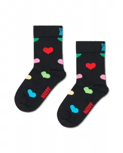 Длинный носок для девочки черного цвета с сердечками Happy Socks