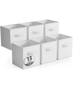 Набор из 6 складных контейнеров для хранения длиной 13 дюймов с ручками — для организации пространства дома, на полках, в детской комнате, игровой комнате, шкафу и т. д. Sorbus, white