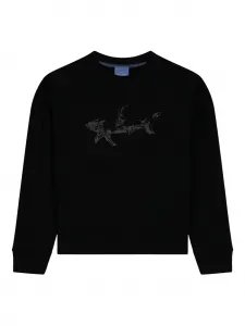 Хлопковый свитшот с принтом акулы Paul & Shark, черный